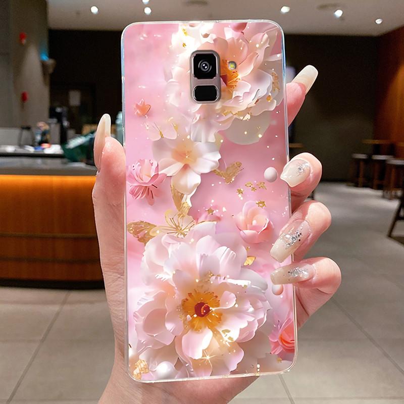 Case For Samsung Galaxy A8+ (A8 Plus) SM-A730F / A8 (2018) SM-A530F Clear Luxury Butterfly Flower Soft TPU Silicone Phone Case