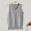 Women Knitting Vest V-Neck Sleeveless Ribbed Trim Solid Color Vest Tops Autumn Winter