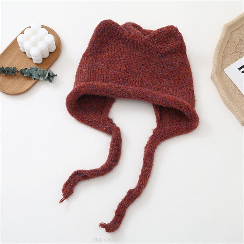 Knitted wool hat women's winter cute headgear green hat ear protection earmuffs autumn and winter student hat