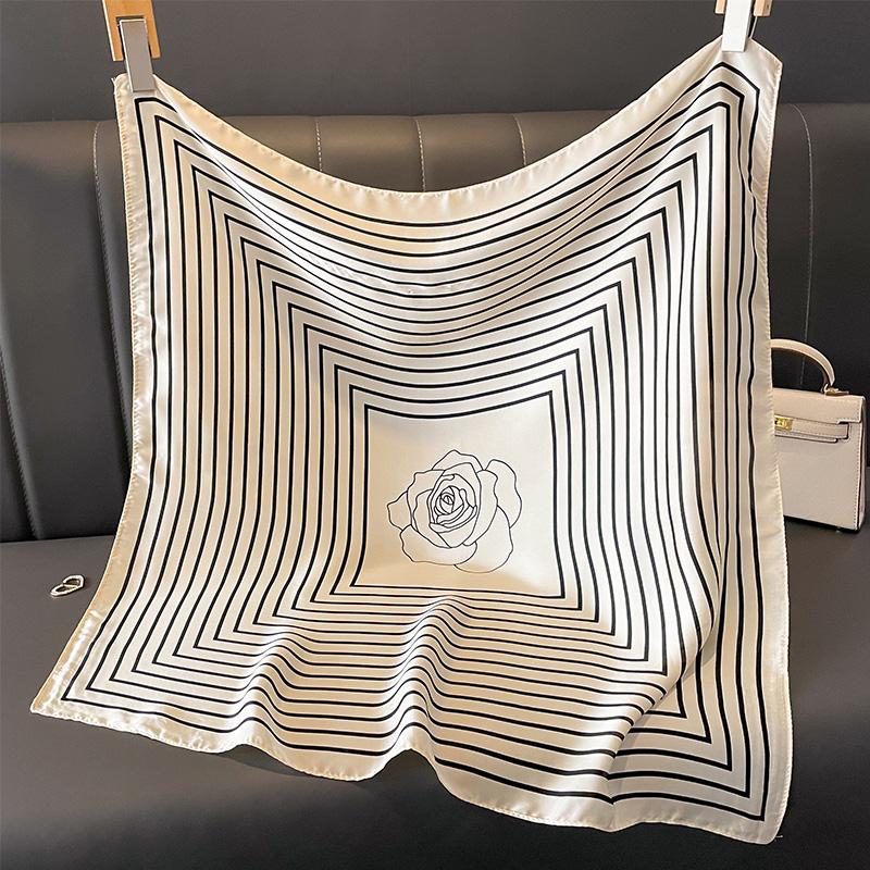 Latest Design Lady Silk Satin Scarf Women Handkerchief Stripe Printed Female Square Head Bandana Small Neck Muffler Hijab