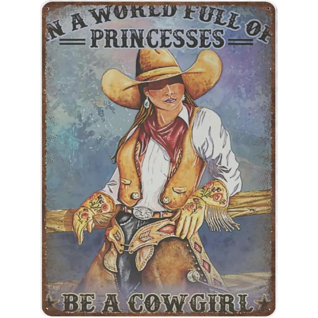 Vintage Cowgirl Metal Sign Retro Western Horse Riding Quote Tin Plaque for Home Bar Farmhouse Decor Life is Tough Spiritually Wi