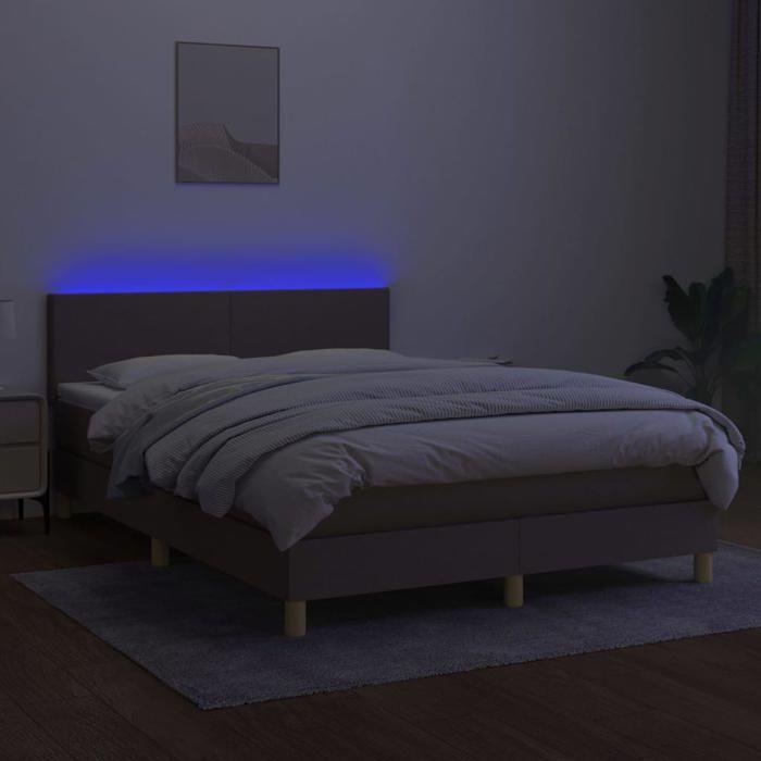 Sommier à lattes avec matelas - LED Taupe - 140x200 cm - Tête de lit incluse - 2 places