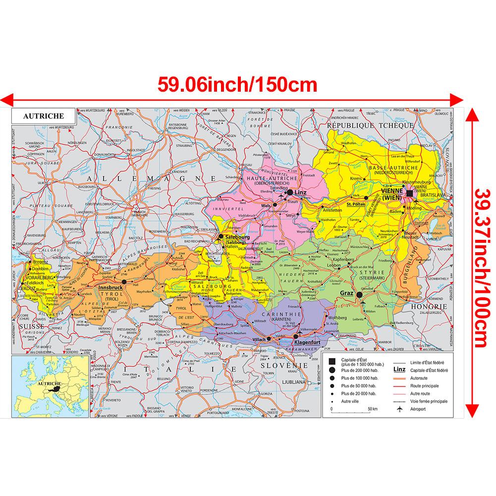 Карта французской серии - административная карта Австрии, настенный декор, подарок, туристический/образовательный инструмент, для гостиной, ванной комнаты, домашнего офиса
