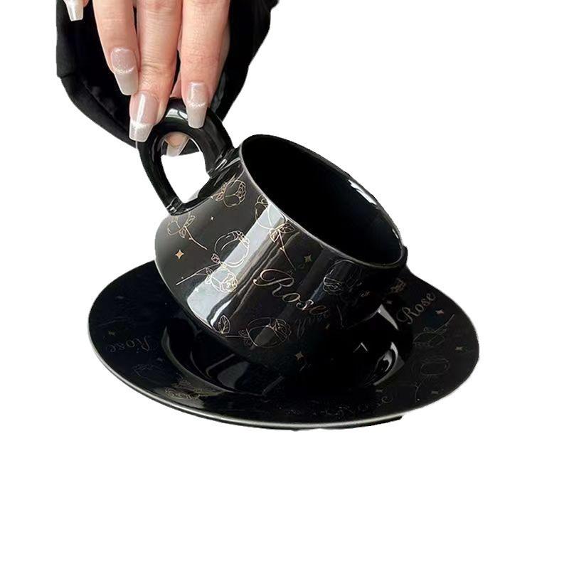 Rose Women'S Ceramic Cup Wind Light Luxury Elegant Flower Coffee Cup Saucer Set Afternoon Tea Latte Cup