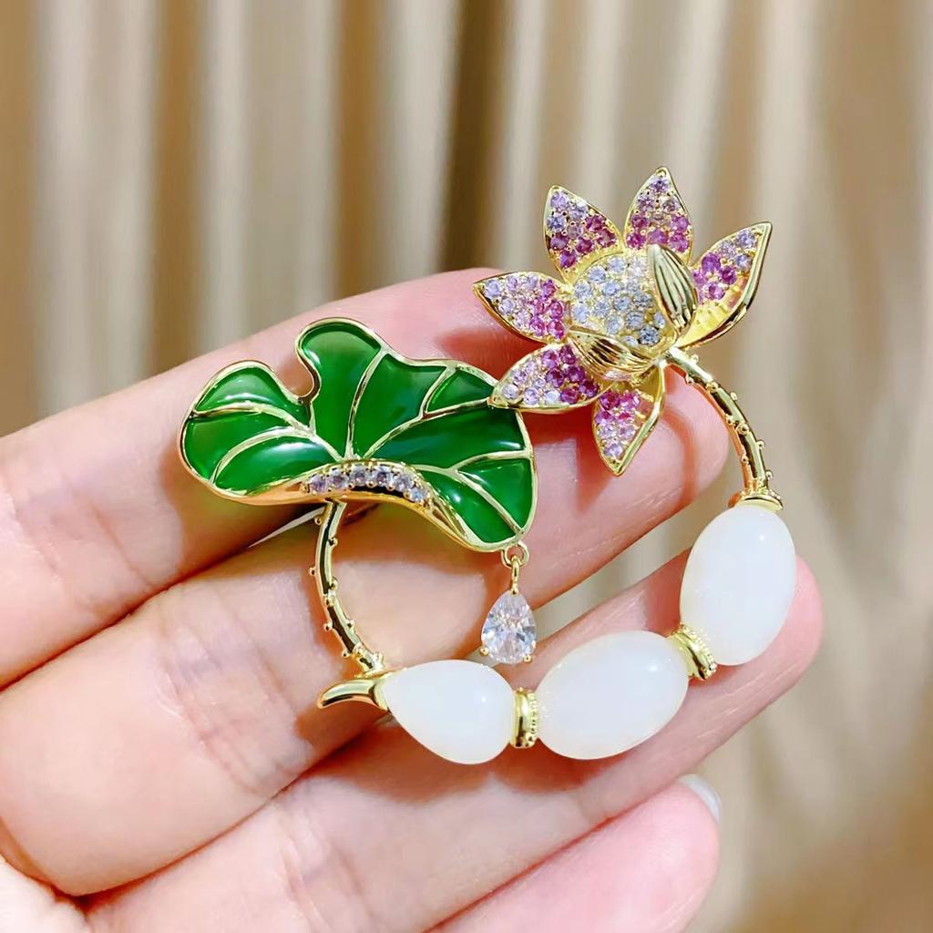 Good Luck Lotus Lotus Brooch Women'S Light Luxury High-End Lotus Pin Retro Cheongsam Hanfu Corsage With Jewelry