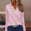 Длинные рукава женские топы с цветочным принтом винтажная мода повседневные свободные с V-образным вырезом рубашки больших размеров Рождество
