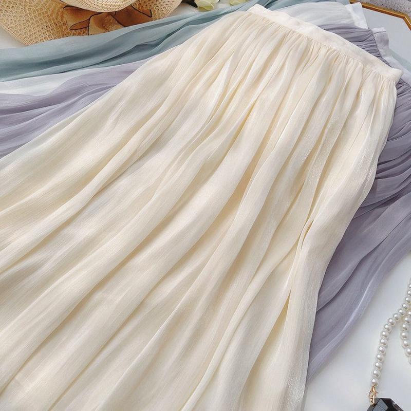 Mercerized Skirt Women'S Summer New Comfort Plus Size Cool A- Line Skirt Temperament Slimming Elastic Waist Midi Skirt