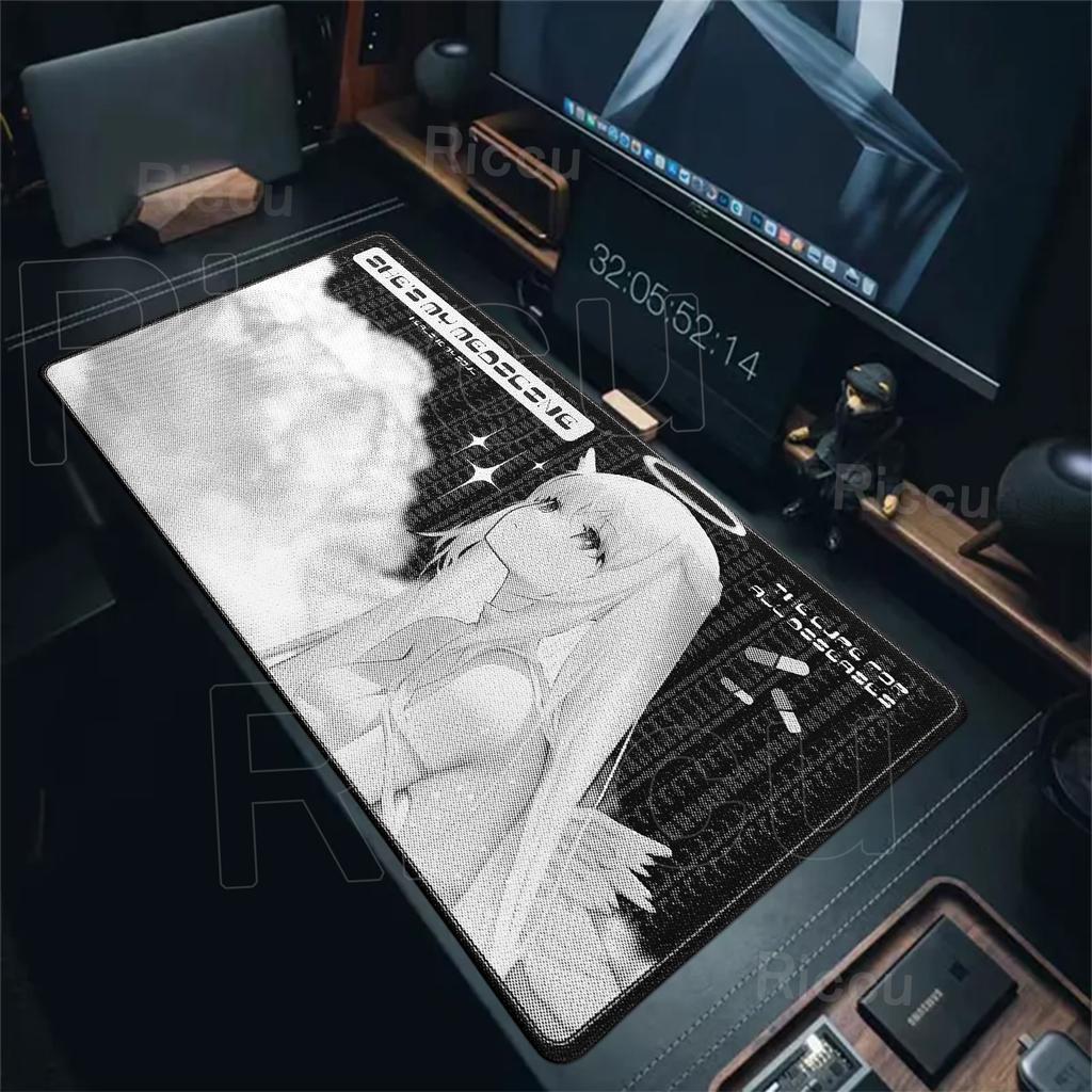 Angel Mousepad Black White Cute Anime Girl Rubber MouseMat Kawaii Gaming Deskmat Large Anti-Slip Art Design Mat Desk Accessories