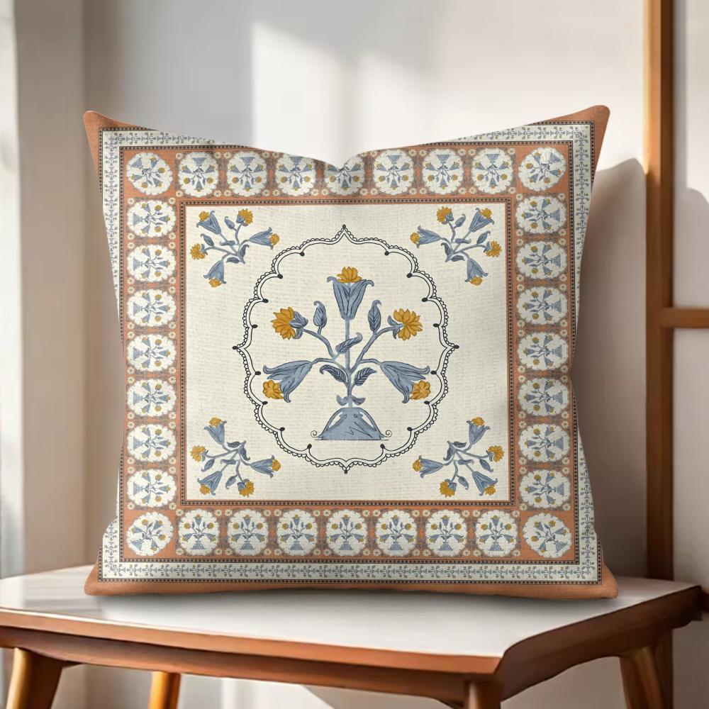 Retro Roman pattern Cushion Cover Natural Linen Organic Fabric DoubleSided Printing Couch Pillow Covers Home Decor