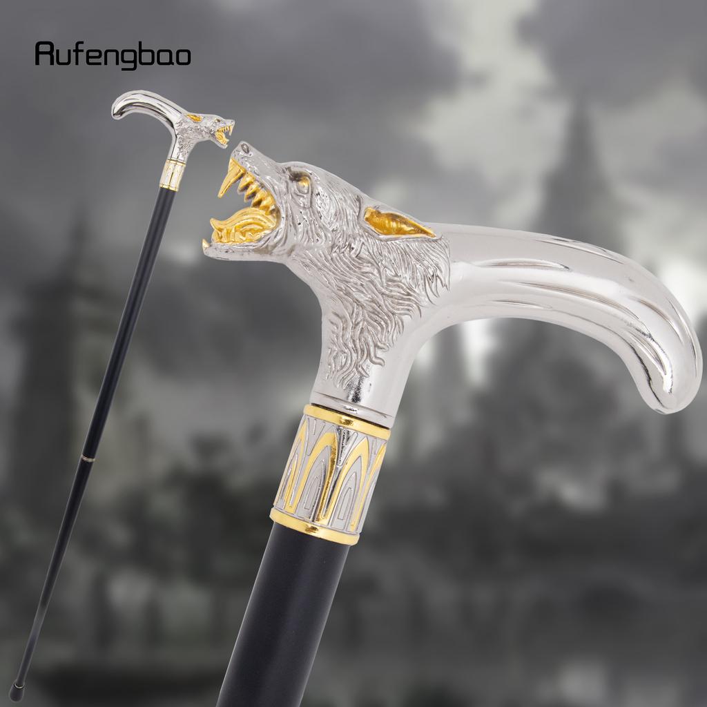 Золотая Белая Голова Волка Кусающая Трость для Ходьбы Модная Декоративная Трость Джентльмен Элегантная Косплей Трость Набалдашник Посох 93см