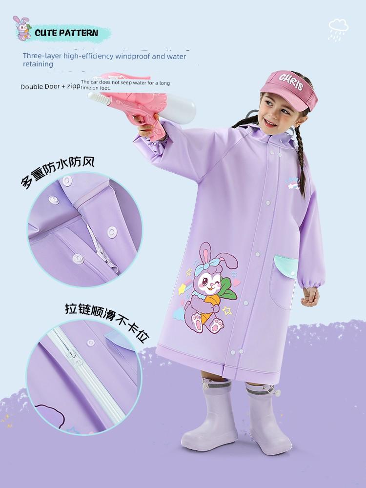 Kids Raincoat Girl Only for Pupils 2025 with Schoolbag Girl First Grade Baby Waterproof Poncho