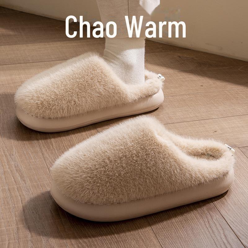 Женские зимние хлопковые тапочки 2024 года: Нескользящая, теплая, бархатистая, толстая подошва, обувь для дома