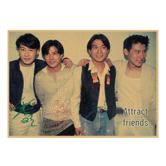 Four Heavenly Kings Group Photo Poster: Andy Lau, Leon Lai, Aaron Kwok, Jacky Cheung - Wall Art