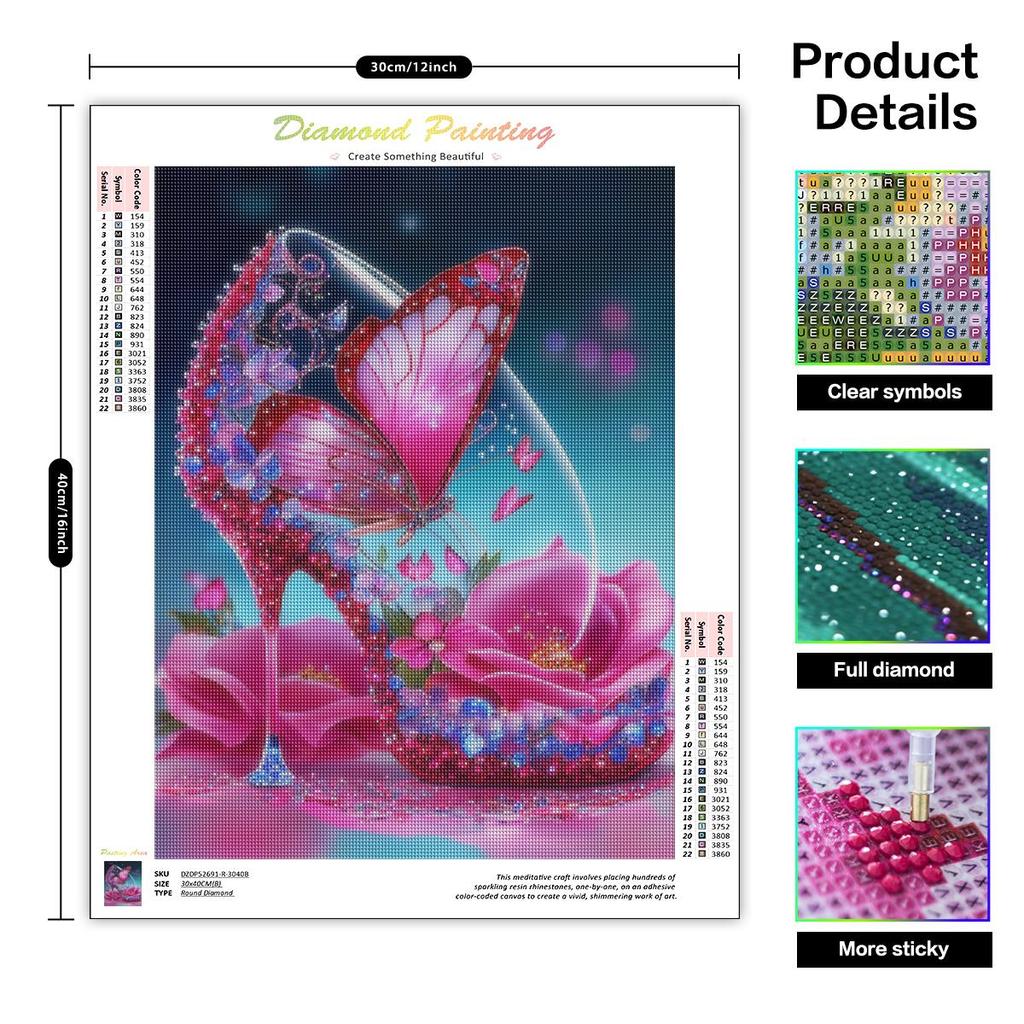 5D DIY Алмазная картина Бабочка и обувь Рукоделие для украшения дома Мозаика ручной работы 30x40 см/12x16 дюймов