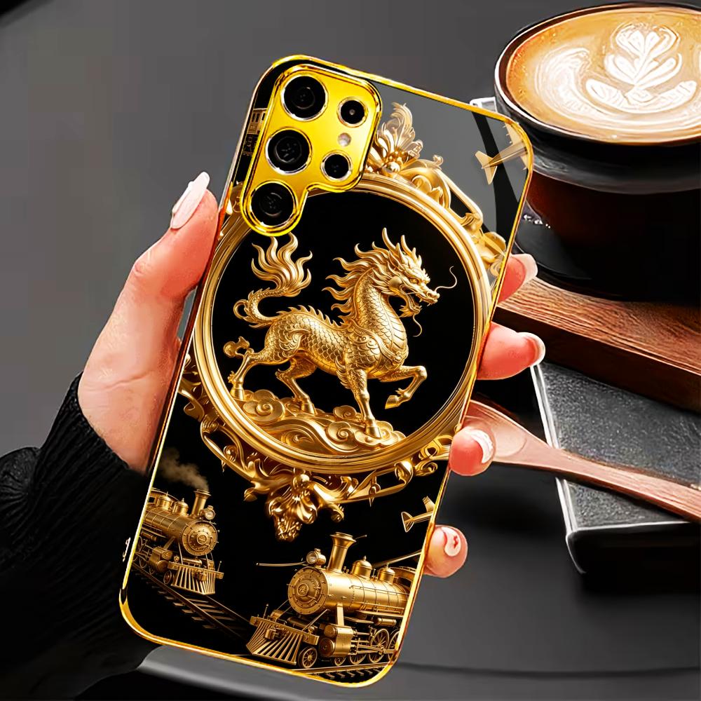 Блестящий Позолоченный Чехол для Телефона с Килином Стекло s25 ultra case s26 ultra case для Samsung Galaxy S26 S25 S24 S23 S22 FE Ultra Plus