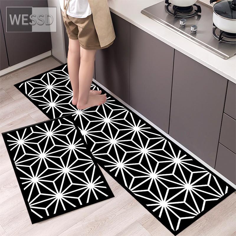 Черно-белые геометрические кухонные ковры и коврики, нескользящие 40x60 см, 40x120 см, простые наборы ковриков для ванной комнаты, 2 предмета, коврик для спальни