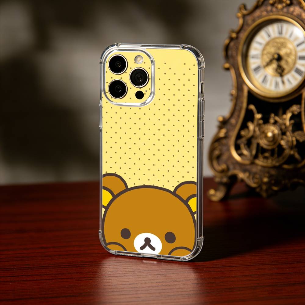 Cute R-Relax B-Bear Phone Case For iPhone17,16,15,14,13Pro Max,us,Soft Silicone Transparent Cover