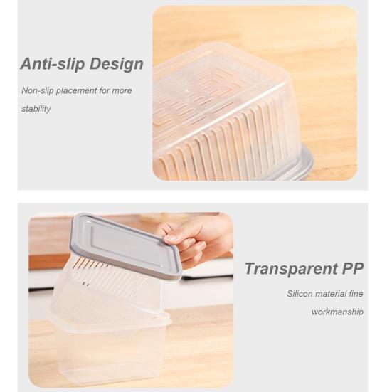 Fridge Organizer BPA-Free with Lid Draining Basket Clear Fruit Vegetable Storage Container Refrigerator Supply