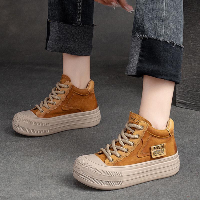 Johnature Универсальные туфли на плоской подошве из натуральной кожи на толстой подошве, повседневные однотонные короткие ботинки, женская обувь