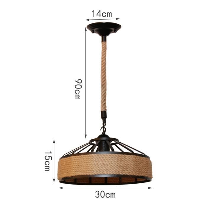 Yote Lustre Suspension Industrielle - Corde Chanvre - Style Vintage - 30CM