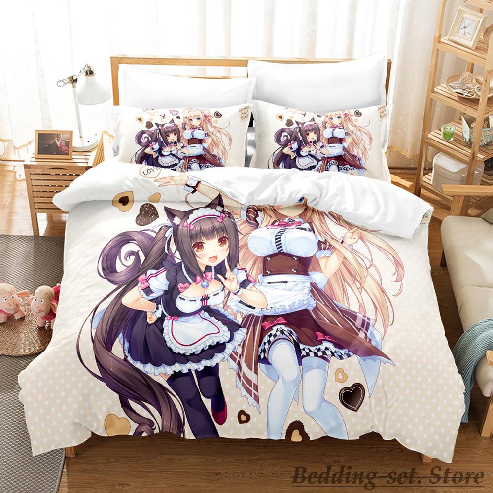 Каваий комплект постельного белья Nekopara Односпальный Полуторный Двуспальный Кинг-сайз Комплект для кровати Взрослый Детский Спальня Комплекты пододеяльников Аниме Parure De Lit Bed
