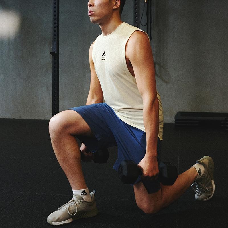 Adidas X Les Mills Sleeveless Tank Top Quick-Dry Solid Color Brand Logo Print Round Neck Pullover Vest Men Tops Han-Jade-White JN9790
