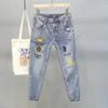 Тонкая секция высококачественных джинсов с вышивкой, мужские весенне-летние тонкие повседневные эластичные длинные брюки для мужчин