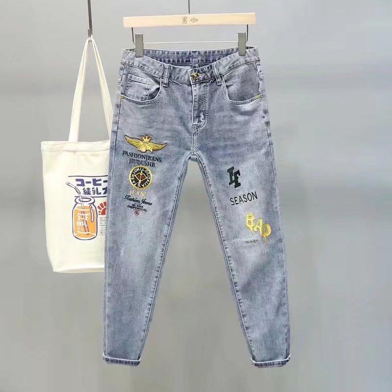 Тонкая секция высококачественных джинсов с вышивкой, мужские весенне-летние тонкие повседневные эластичные длинные брюки для мужчин