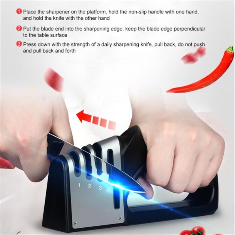 Новая точилка для ножей 4в1 Алмазный керамический камень Профессиональная точилка для ножей шеф-повара Ножницы Заточка кухонных ножей Аксессуары
