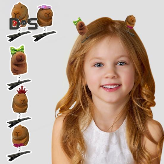 5 шт. детские заколки для волос в форме капибары, пружинный дизайн, пластиковые заколки для волос, набор, простые в использовании аксессуары для волос в виде животных