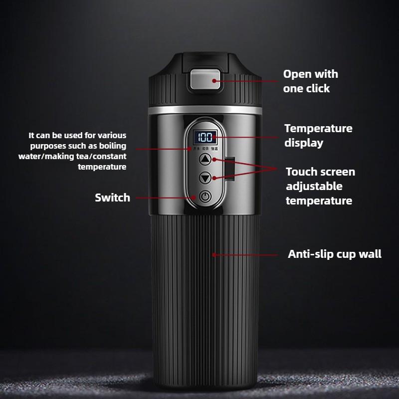 500ML Large Capacity Intelligent Car Boiling Bottle Outdoor Travel Portable Electric Kettle Stainless Steel Insulated Cup