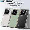 KEYSION Grid Pattern PU Leather Case for Xiaomi 15 5G Plating PC Camera Lens Protection Phone Back Cover for Xiaomi 15 Pro 5G