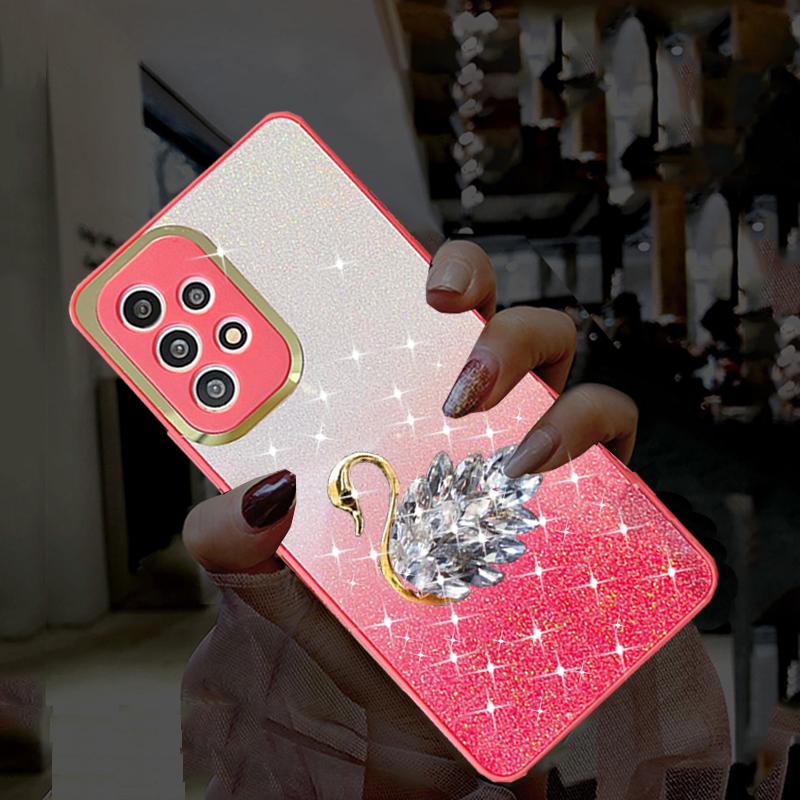 Блестящий чехол с бриллиантами и лебедем для Samsung Galaxy A53 A73 A13 A12 A51 S22 S21 Redmi Note 11 10C iPhone 14 13 12 11 Pro Max Мягкий чехол с градиентом и блестками