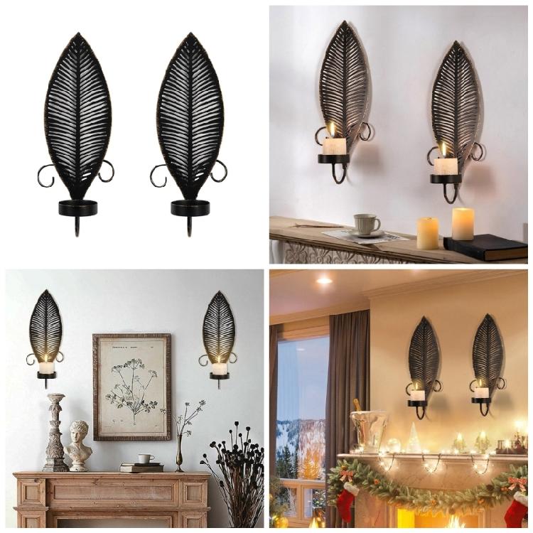 Черные Настенные Подсвечники С Деталями В Виде Листьев Для Создания Уюта В Спальнях И Гостиных