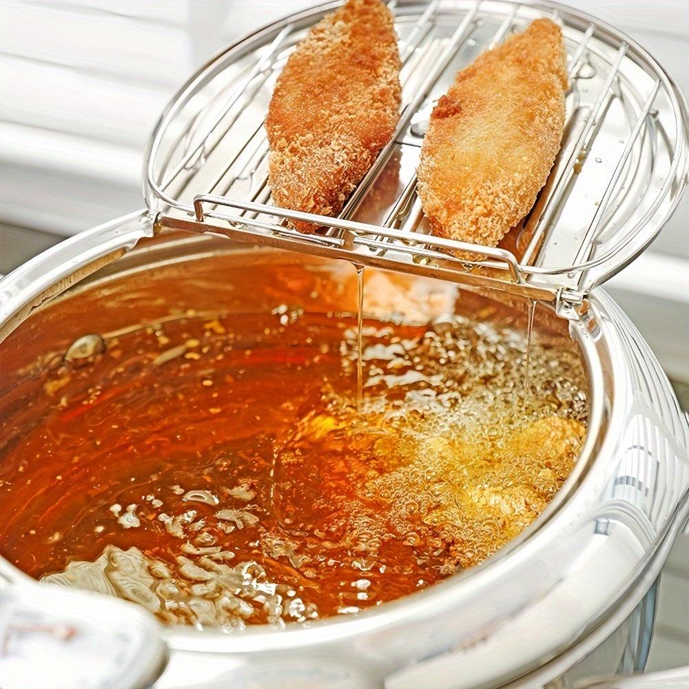 Японская глубокая сковорода с термометром и крышкой. Кухонная сковорода для жареных креветок из нержавеющей стали 304.