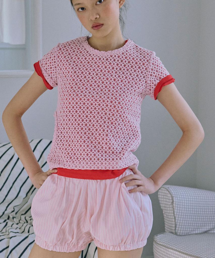 JUNEJUNE SPACE Slim Cut-Out Lace Top_Pink
