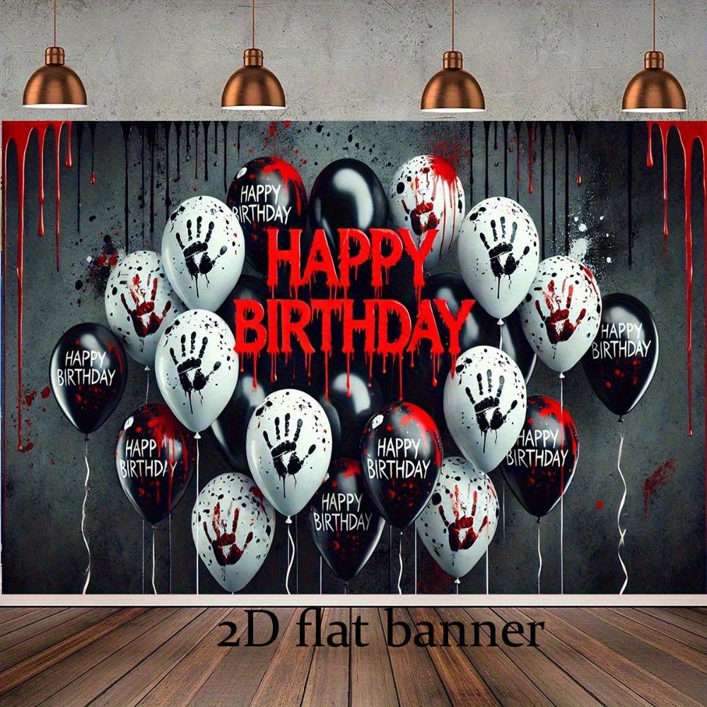2D flat banner, bloody handprint birthday balloons, Gothic horror durable polyester banner for Halloween.zyc