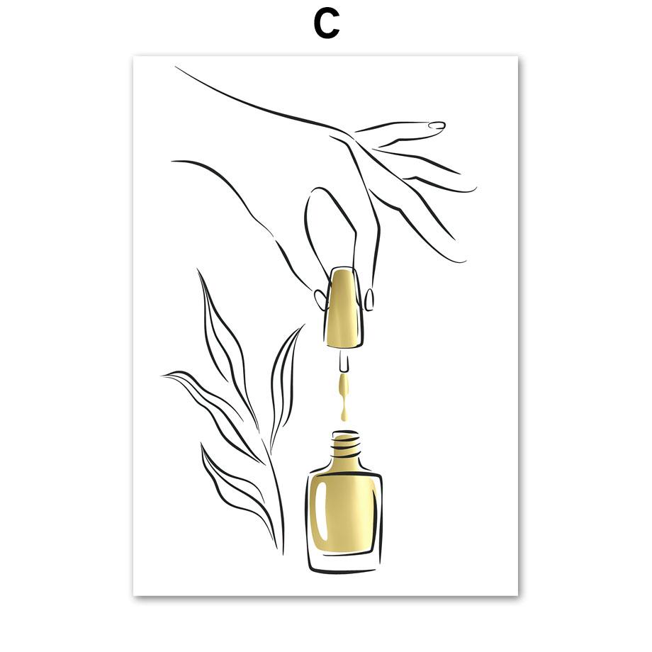 Золотая фольга для ногтей, плакаты с ресницами и принты, лак для ногтей, подарок, студия красоты, косметолог, салон, настенная живопись на холсте, декор для комнаты