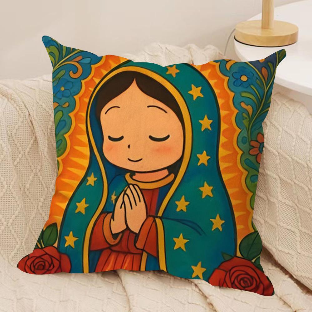 Cute Our Lady of Guadalupe Cushion Cover Short plush Doublesided Print Square Throw Pillow Covers Sofa Home Cushion Decor