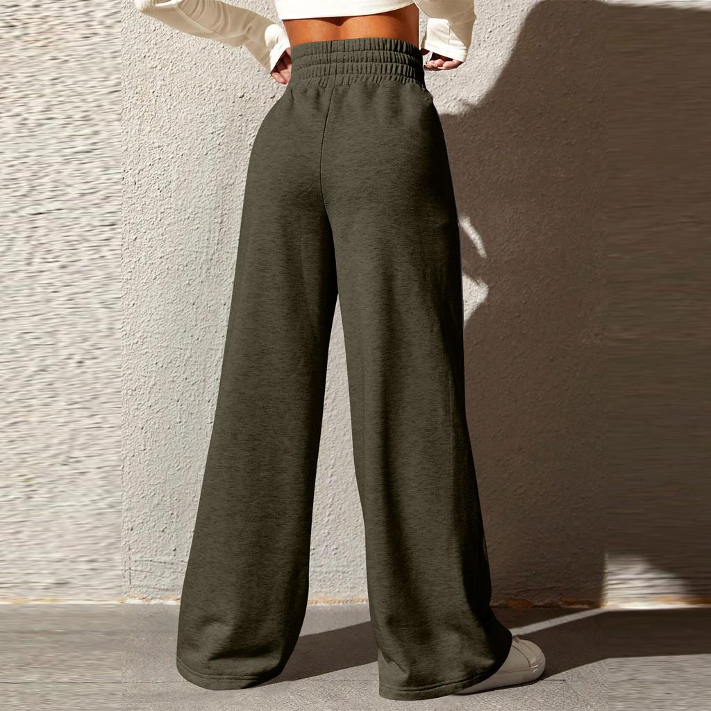Women's Fashion Solid Colour Drawstring High Waist Wide Leg Pants Casual Sweatpants