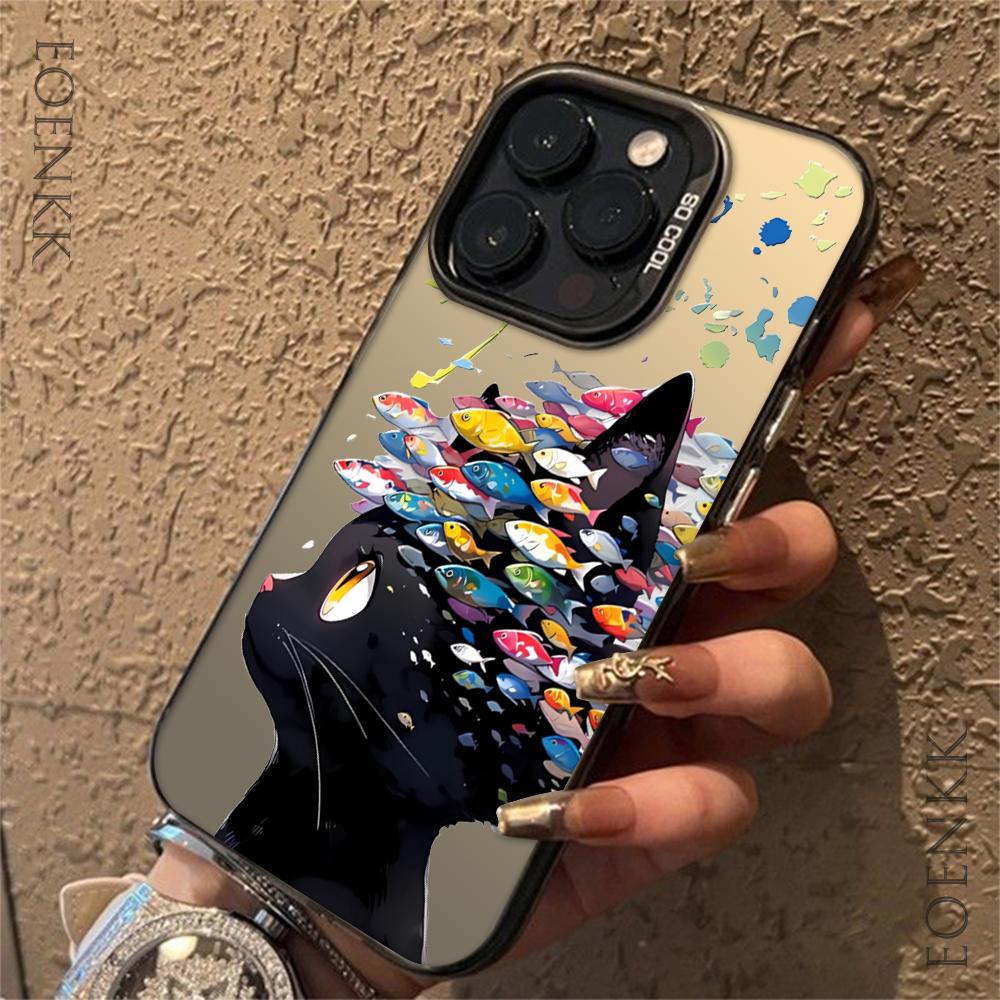 Милый Чехол-Картина Кошка Подобная Рыбе Для Samsung Galaxy S25 S24 S23 S22 S21 S20 Ultra Plus FE A25 A35 A55 5G Матовый Лазерный Чехол