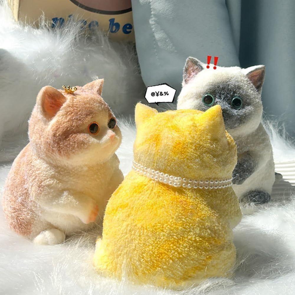 Silicone Stress Relief Toy With Flocking Surface Cat Pinching Toy  New Year Gift