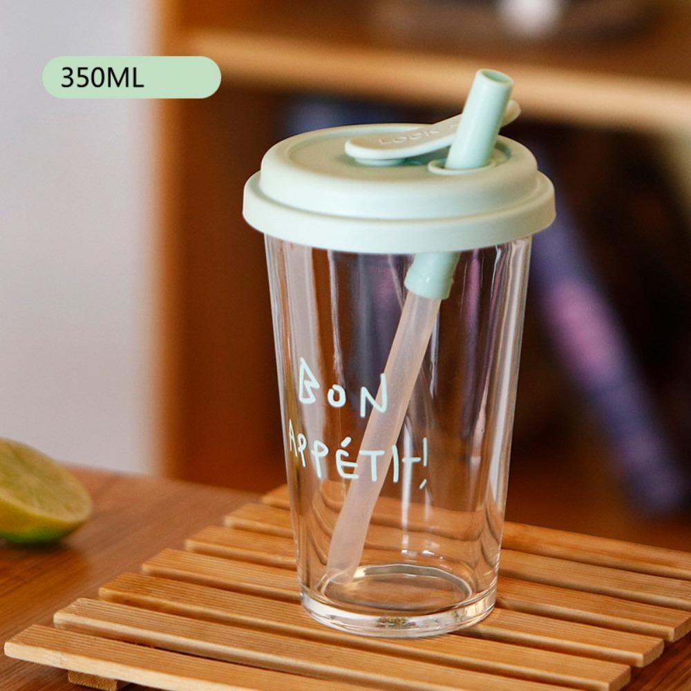 Large Water Milk Bottle Cup with Straw Coffee Cup Portable Glass Water Cup  For Sports Camping