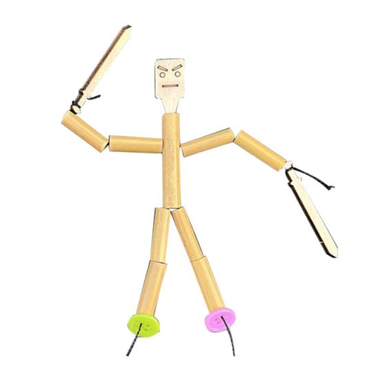 Bamboo Man Toy DIY Puppet Kit Children Interactive Game Bamboo Craft Material Kit for Boys Girls Gift