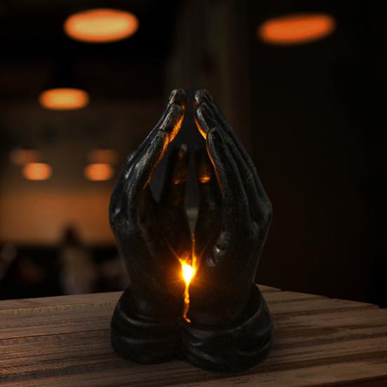 Фигурка молящейся руки со светлой смолой, черная статуя с двойными руками, скульптура, домашний офис, гостиная, украшение для рабочего стола, абстрактный орнамент