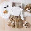 Осенние комплекты детской одежды для девочек 18 месяцев, 2 лет, 3 лет, 4 лет, 5 лет, 6 лет, 1-6 лет, водолазка, свитер с длинными рукавами, топы + клетчатые юбки с принтом