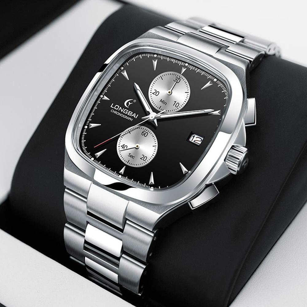Luxury Chronograph Watch Men Business Chrono Quartz Wristwatches Square Sports Watch VK61 Movt 50M Waterproof Clock Gift Longbai