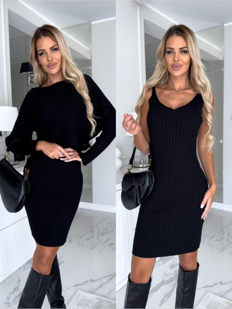 V Neck Solid Color Strap Dress Waist Hugging Elegant Rib Bodycon Dress for Women Sleeveless Loose Dresses Causal Long Sleeve Tops Dress Suits