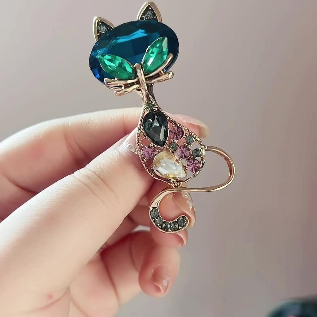 Ретро-брошь в виде кошки, модная и милая брошь, аксессуар для костюма в виде цветка из сплава с бриллиантами