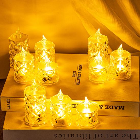 4Pcs Crystal Flameless Candle Lights LED Tealight Candles Battery-Operated Twinkling Light Fake Candles for Weddings Home Decor